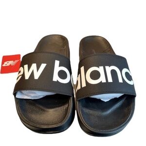New Balance Mens Slides Size 12 Black White Logo Sandals